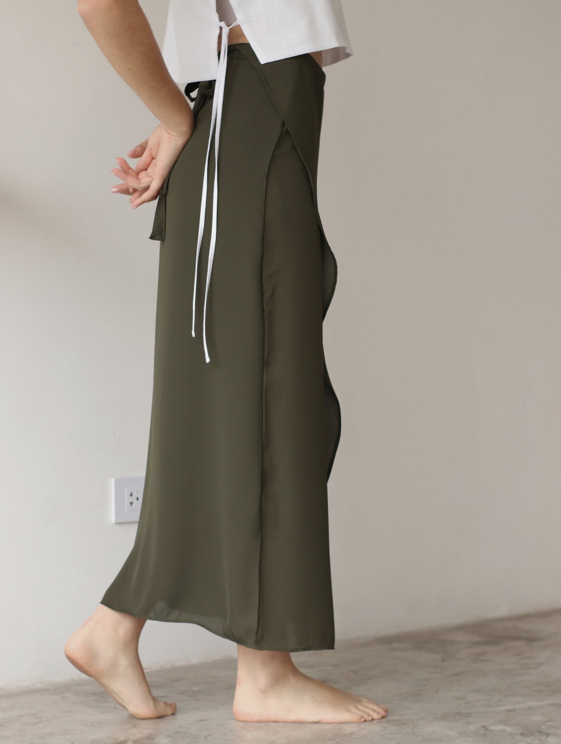 Falda Wrap Midi Olivo
