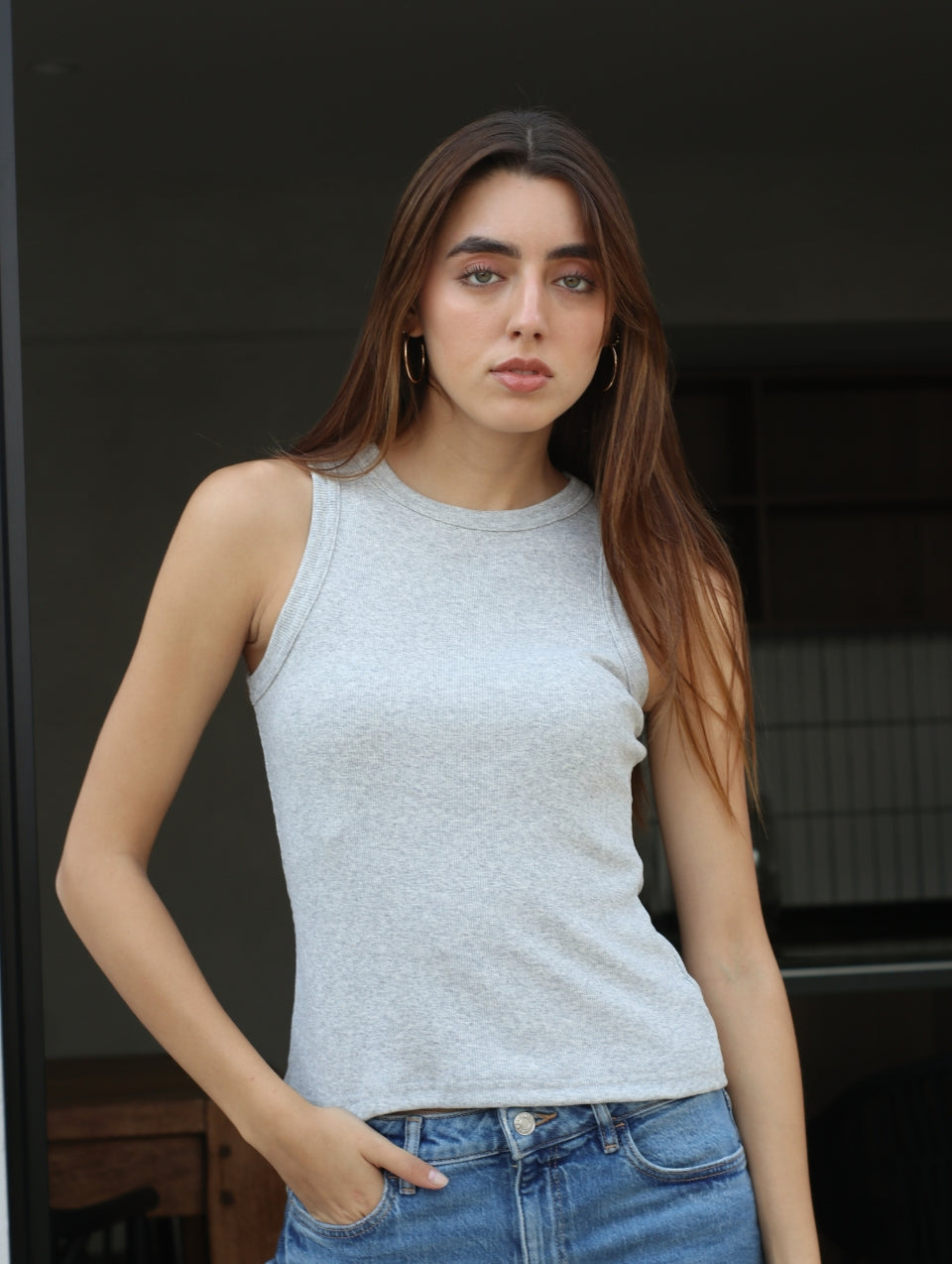 Camiseta Acanalada sin mangas Gris