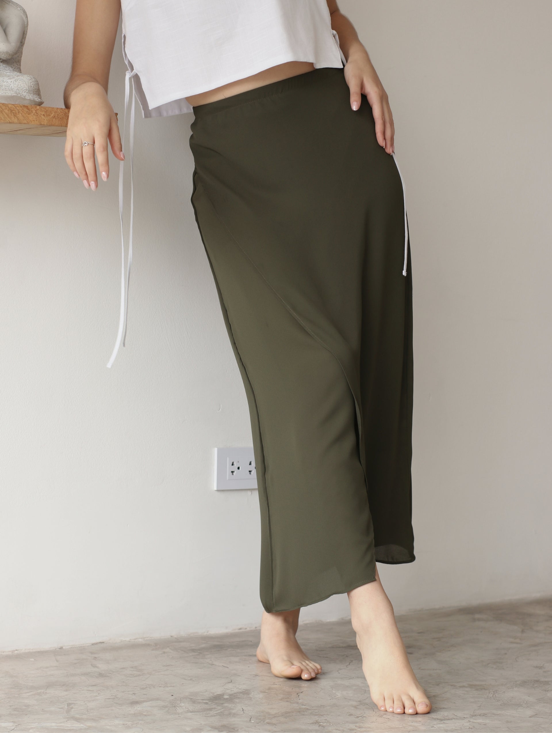 Falda Wrap Midi Olivo