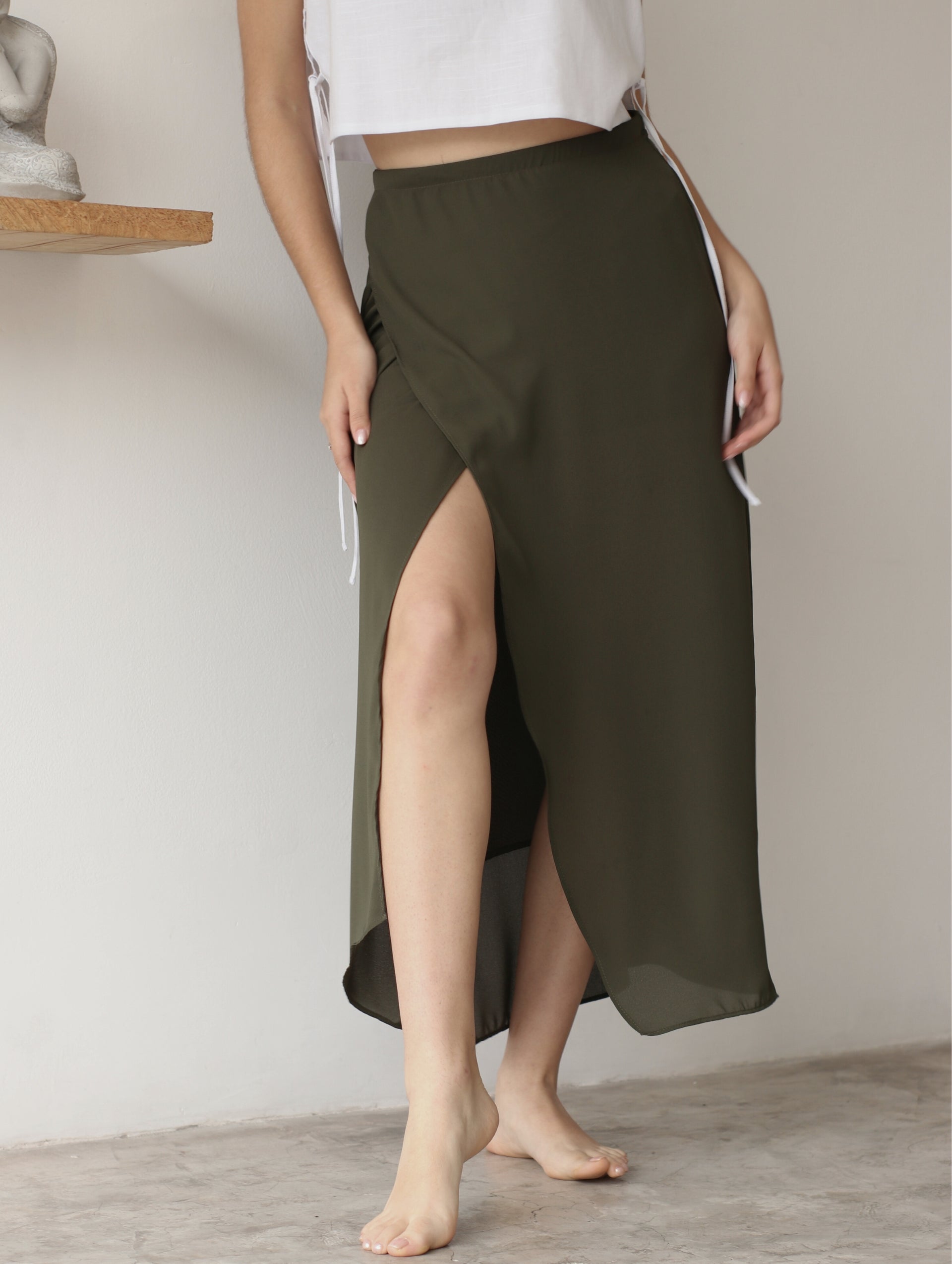 Falda Wrap Midi Olivo