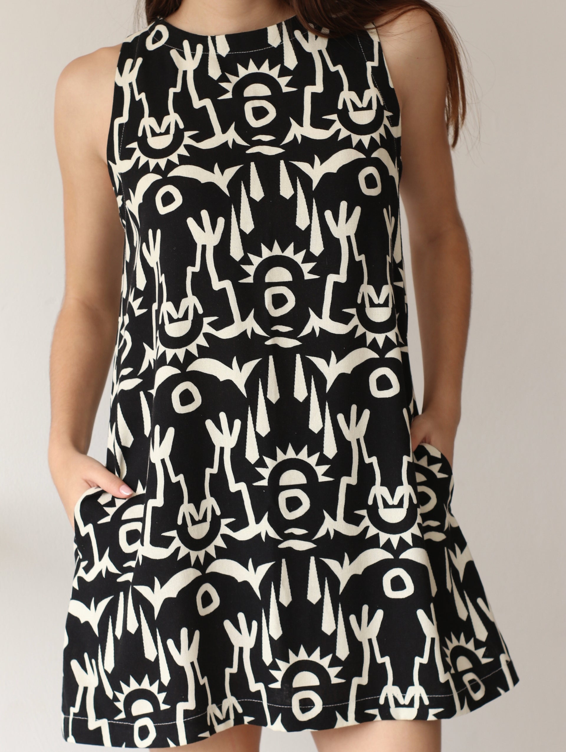 Vestido Lucrecia de Lino Negro Estampado