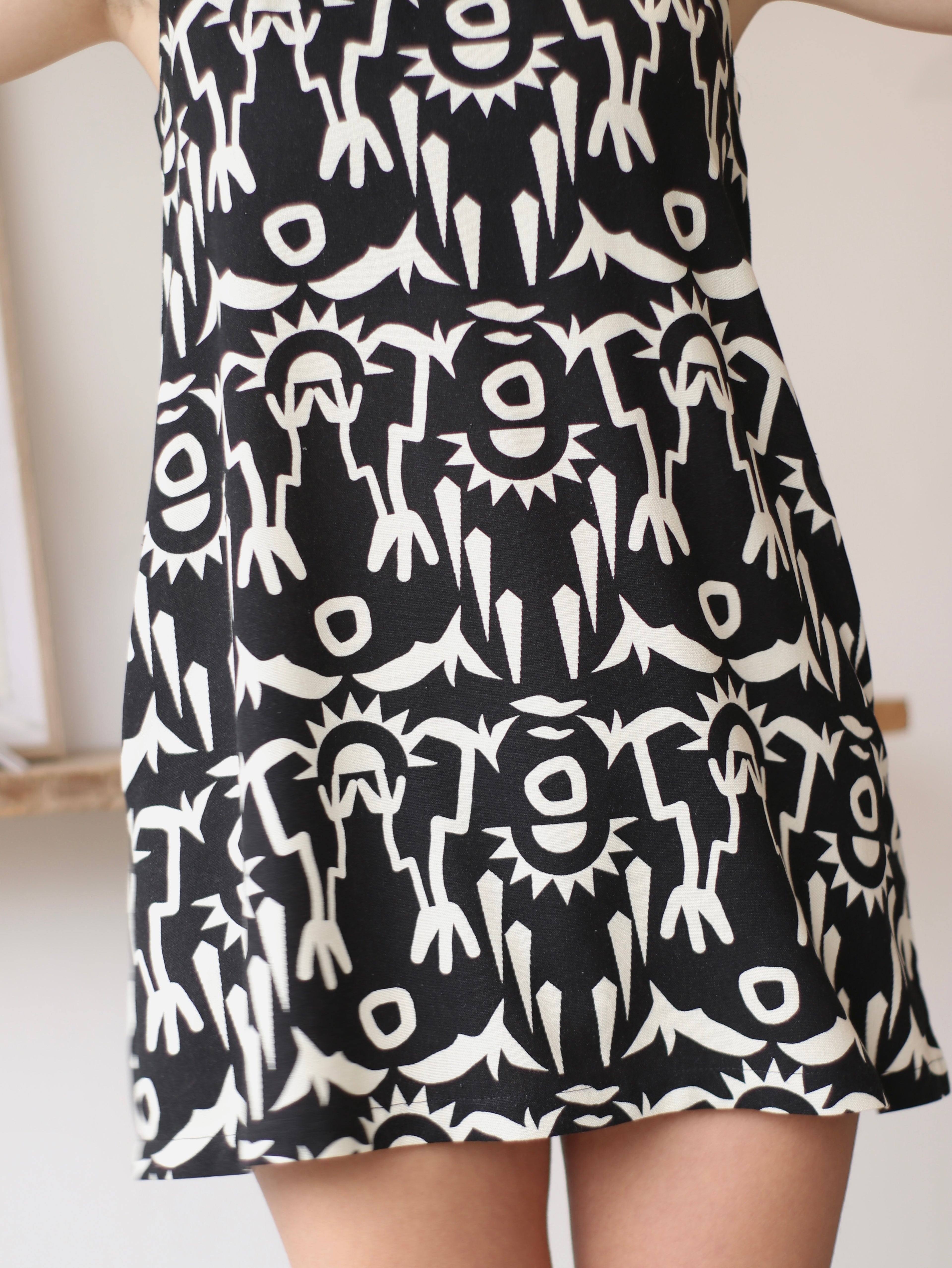 Vestido Lucrecia de Lino Negro Estampado