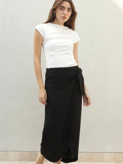 Falda Wrap Lino Negro