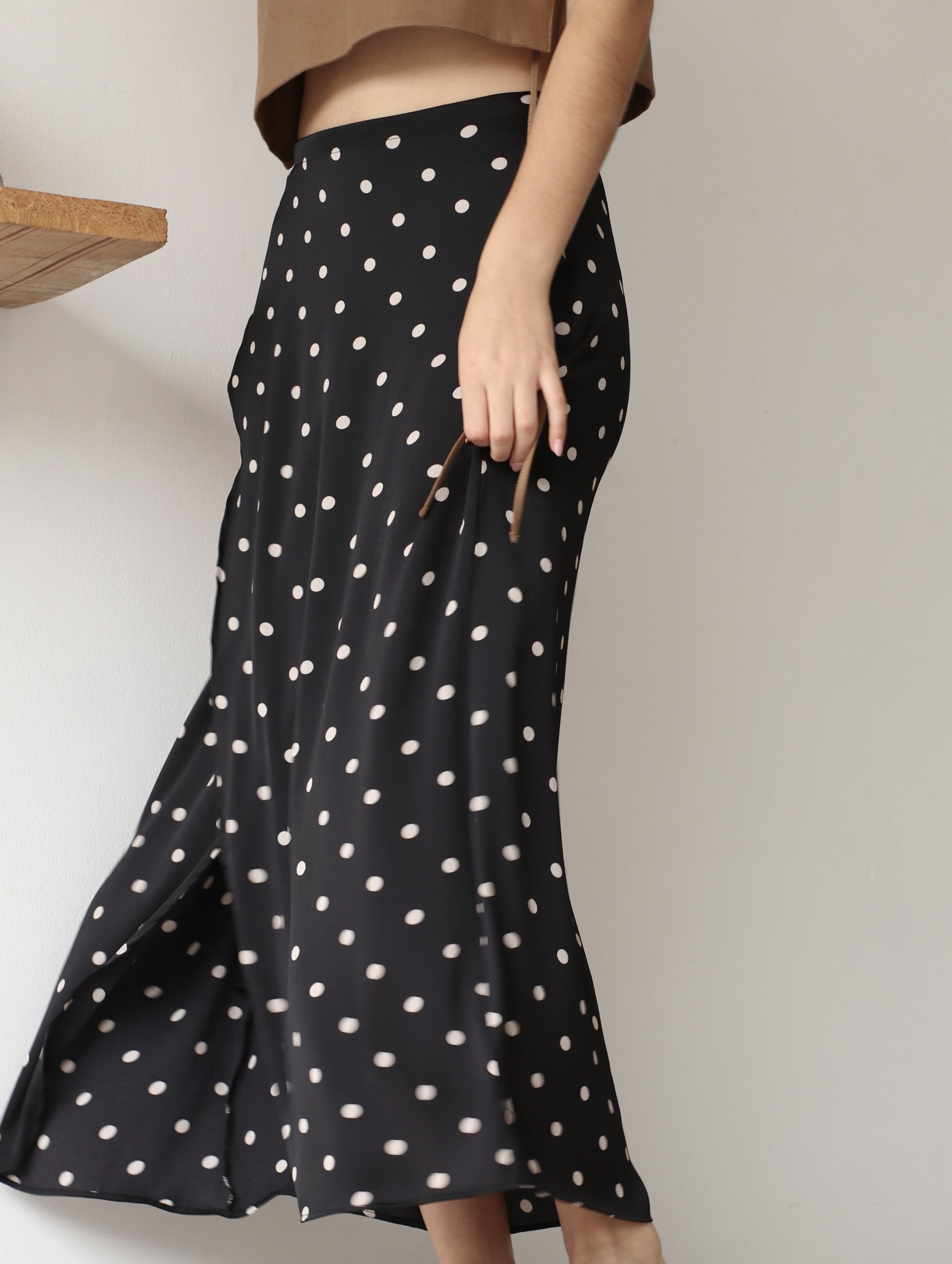 Falda Wrap Midi Lunares Negra