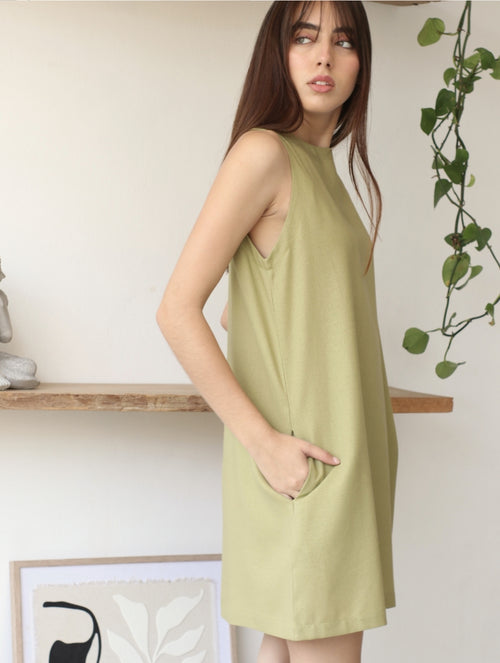 PRE VENTA - Vestido Lucrecia de Lino Pistacho
