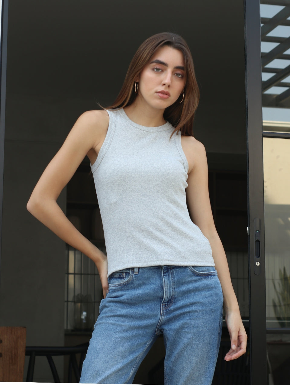 Camiseta Acanalada sin mangas Gris