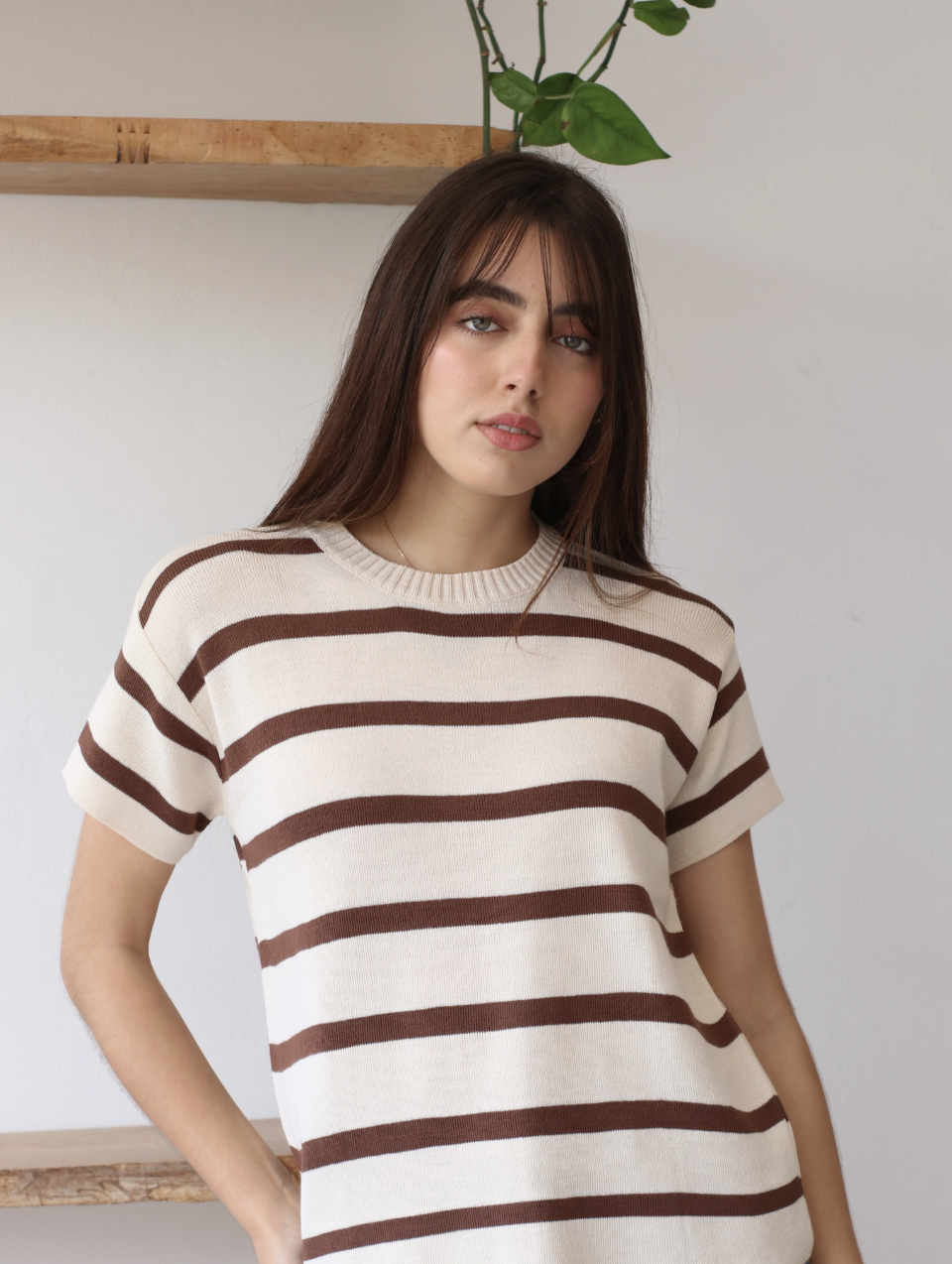 Polo a Rayas Beige