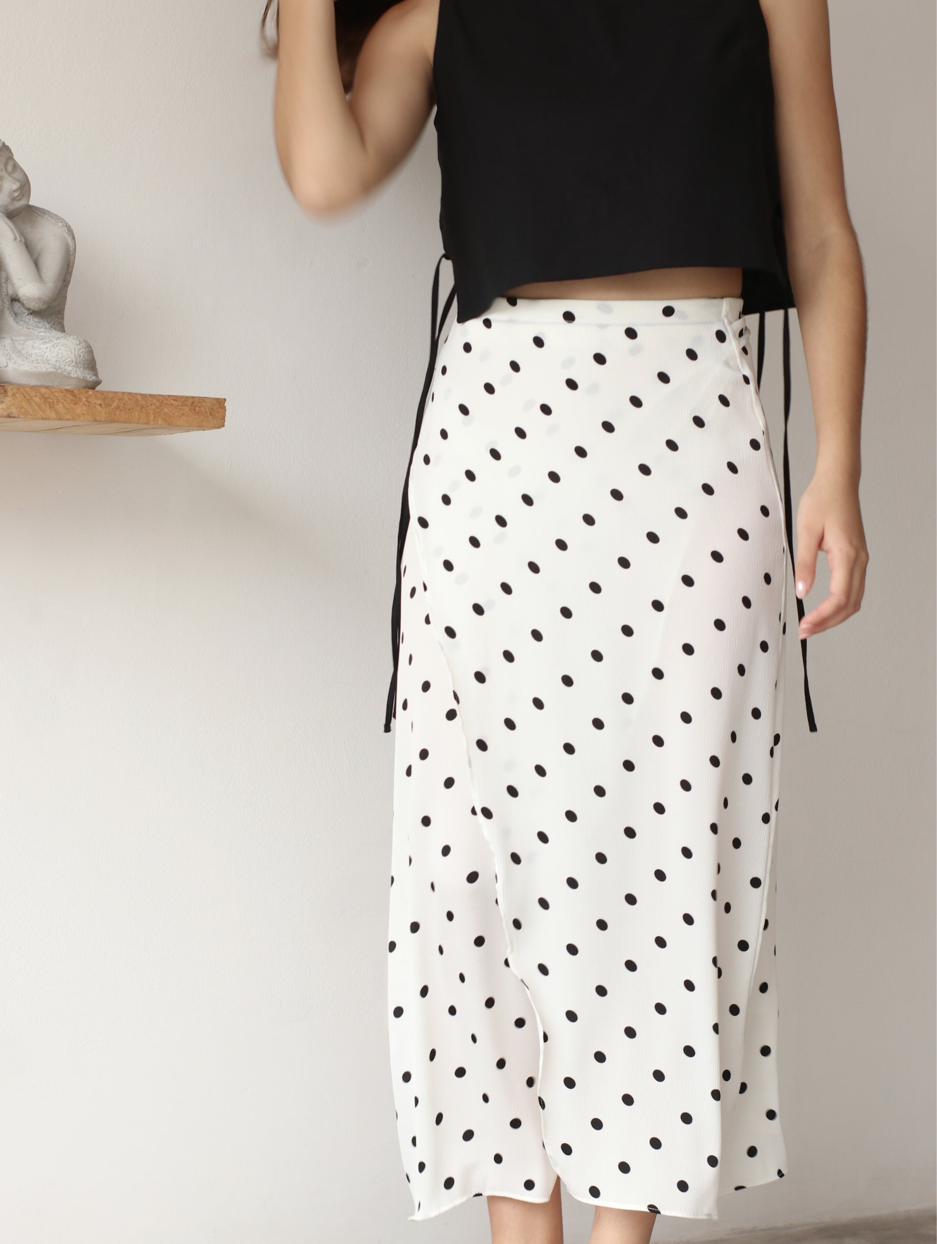 Falda Wrap Midi Lunares Perla