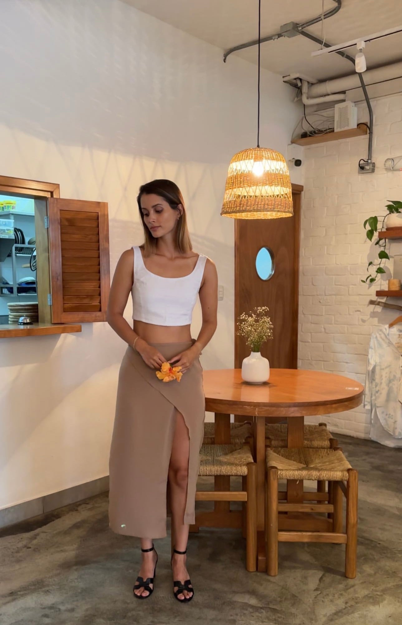 Falda Wrap Midi Beige