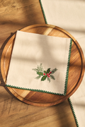 Servilleta Bordada 100% Algodón Hojas Navideñas